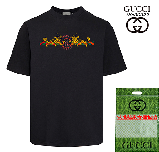 グッチ ダブルヤーン生地新しいラウンドネック半袖Tシャツ