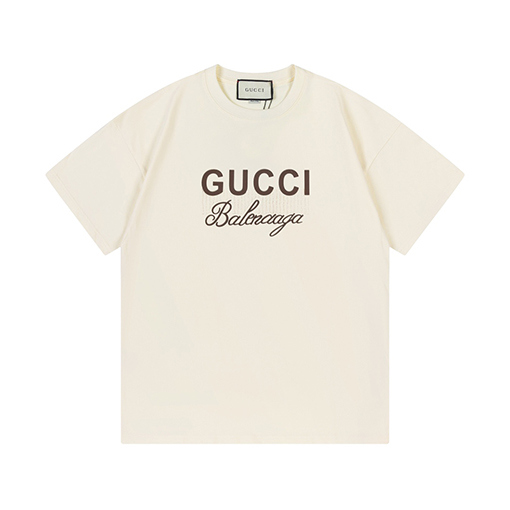 グッチ X バレンシアガ 純綿立体凸ゴムニット技術ロゴ半袖Tシャツ