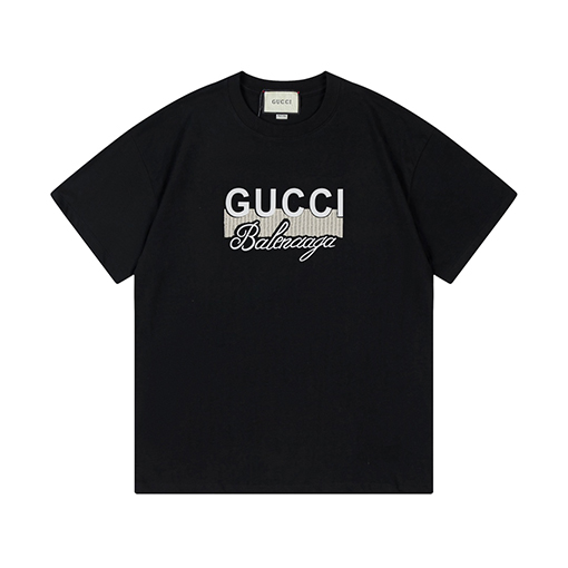 グッチ X バレンシアガ 純綿立体凸ゴムニット技術ロゴ半袖Tシャツ