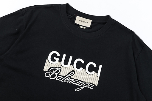 グッチ X バレンシアガ 純綿立体凸ゴムニット技術ロゴ半袖Tシャツ