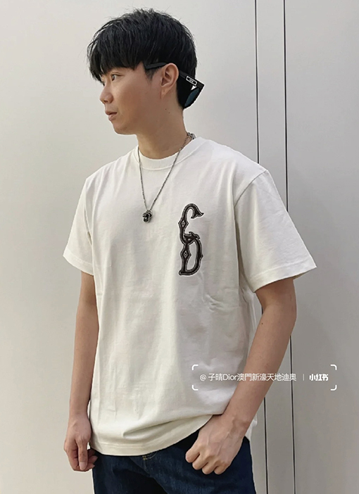 ディオールスーパーコピー   胸に文字刺繍半袖Tシャツ