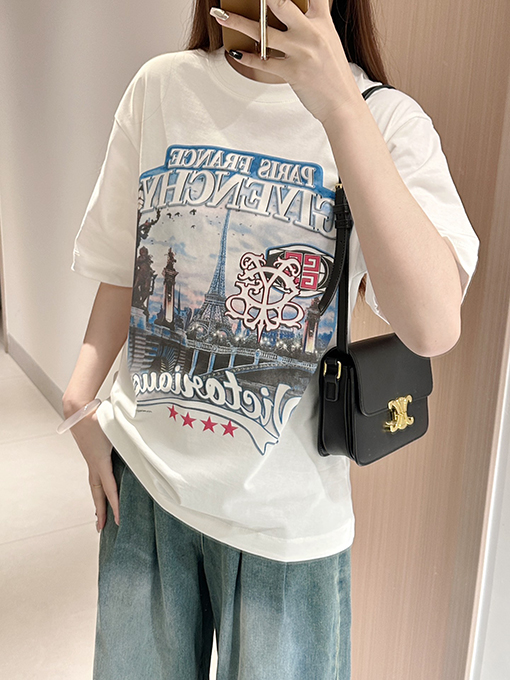 ジバンシイコピー 最新の鉄塔プリントラウンドネック半袖Tシャツ