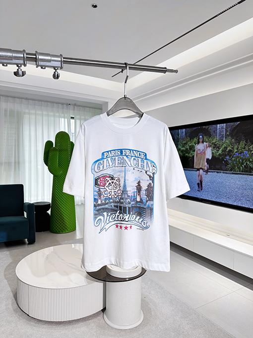 ジバンシイコピー 最新の鉄塔プリントラウンドネック半袖Tシャツ