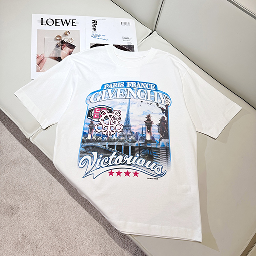 ジバンシイコピー 最新の鉄塔プリントラウンドネック半袖Tシャツ