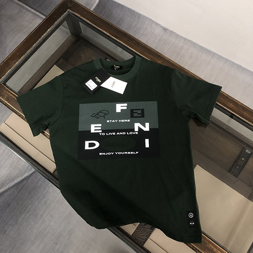 フェンディコピー   トッププリントクラフトパターンロゴカップルコットン半袖Tシャツ