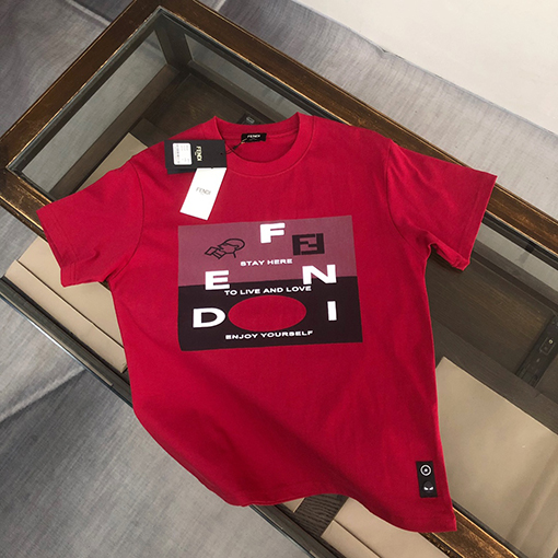 フェンディコピー   トッププリントクラフトパターンロゴカップルコットン半袖Tシャツ