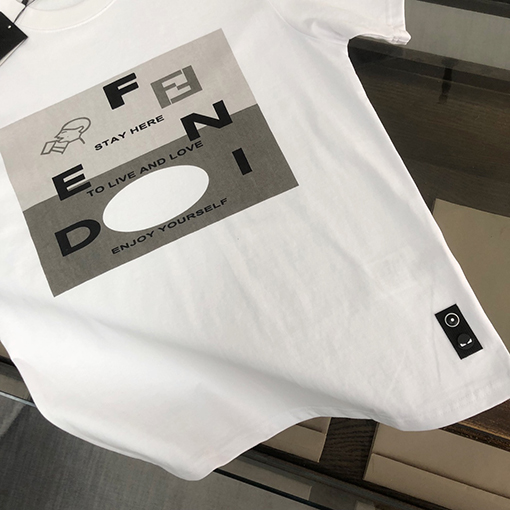 フェンディコピー   トッププリントクラフトパターンロゴカップルコットン半袖Tシャツ