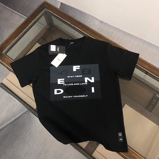 フェンディコピー   トッププリントクラフトパターンロゴカップルコットン半袖Tシャツ