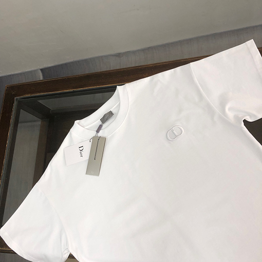 ディオールスーパーコピー 刺繍文字デザインクルーネック半袖Tシャツ