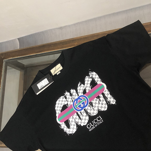グッチ   プリント文字デザインクルーネック半袖Tシャツ