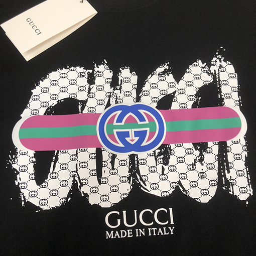 グッチ   プリント文字デザインクルーネック半袖Tシャツ