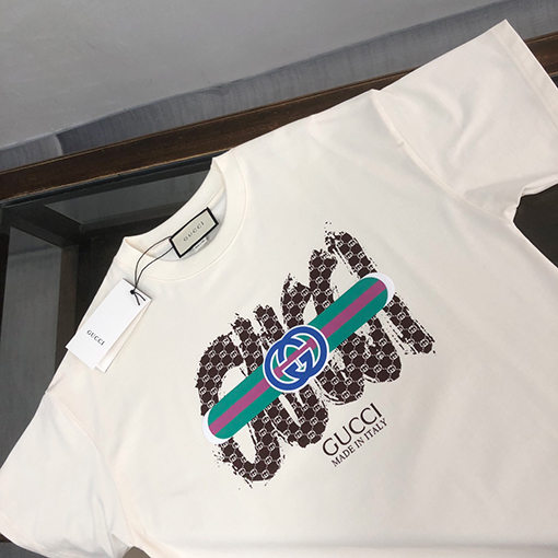 グッチ   プリント文字デザインクルーネック半袖Tシャツ