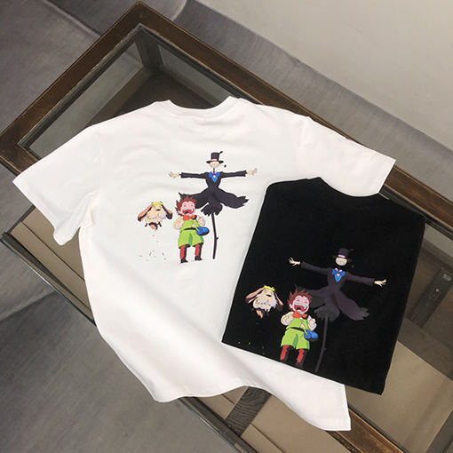 ロエベコピー   プリントクラフトパターンロゴラウンドネック半袖Tシャツ