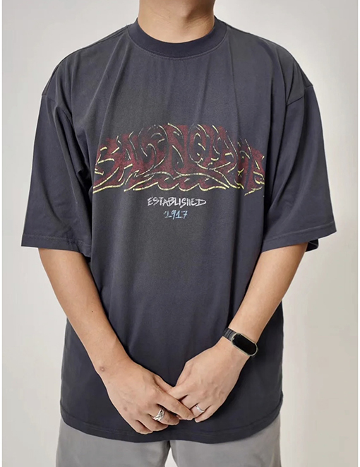 バレンシアガスーパーコピー 落書きフレイムレター半袖Tシャツ