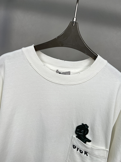 ディオールスーパーコピー 小さな恐竜の刺繍半袖Tシャツ