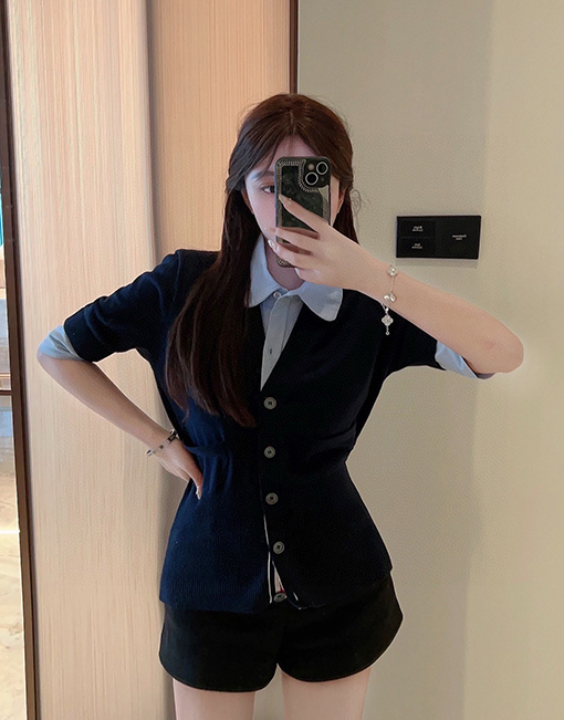 トムブラウン レディース 偽のツーピースカラニット半袖Tシャツ