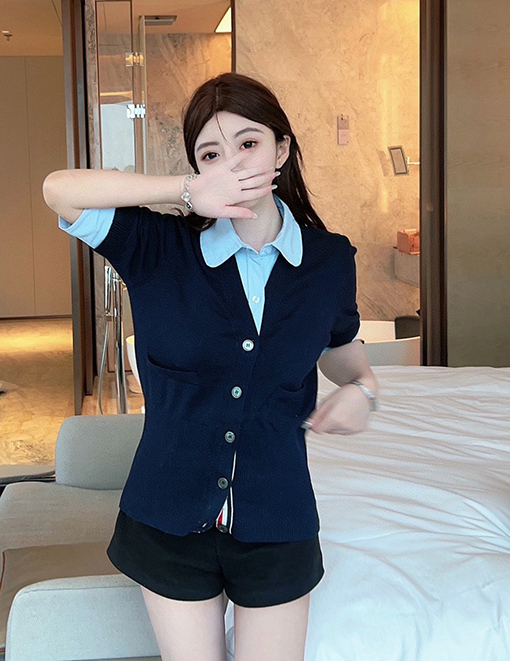 トムブラウン レディース 偽のツーピースカラニット半袖Tシャツ