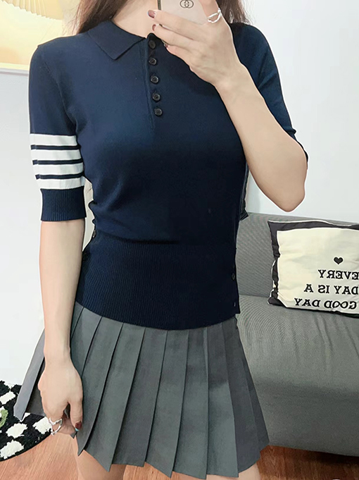 トムブラウン レディース クラシック 4バー ポロ カラー 半袖Tシャツ