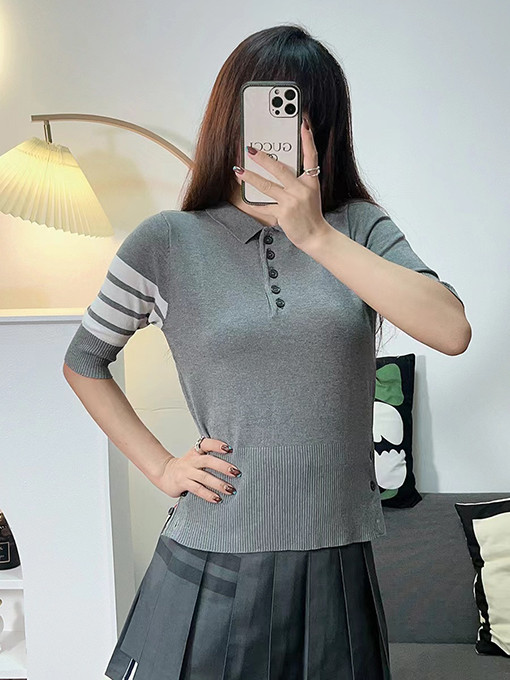 トムブラウン レディース クラシック 4バー ポロ カラー 半袖Tシャツ