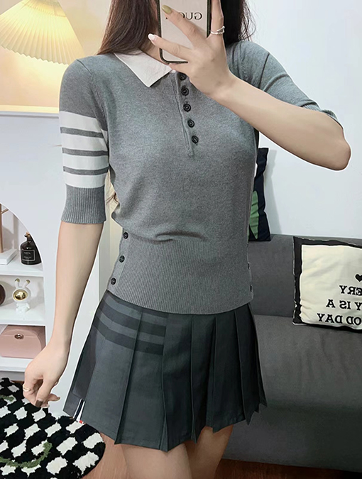 トムブラウン レディース クラシック 4バー ポロ カラー 半袖Tシャツ