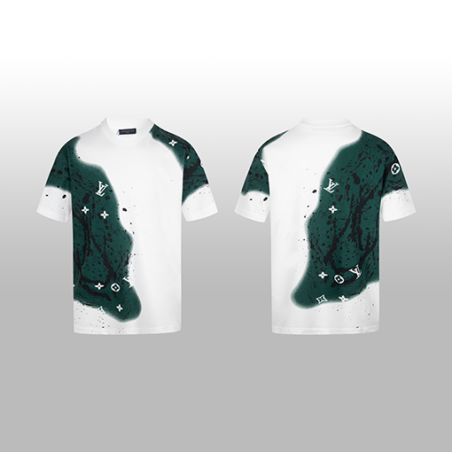 ルイヴィトン グリーンスプレー乱雑な半袖Tシャツ