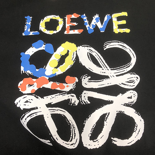 ロエベスーパーコピー トッププリントクラフトパターンコントラストロゴ半袖Tシャツ