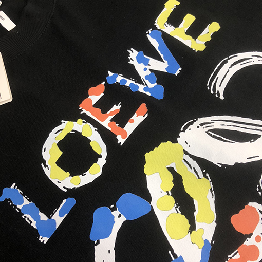 ロエベスーパーコピー トッププリントクラフトパターンコントラストロゴ半袖Tシャツ