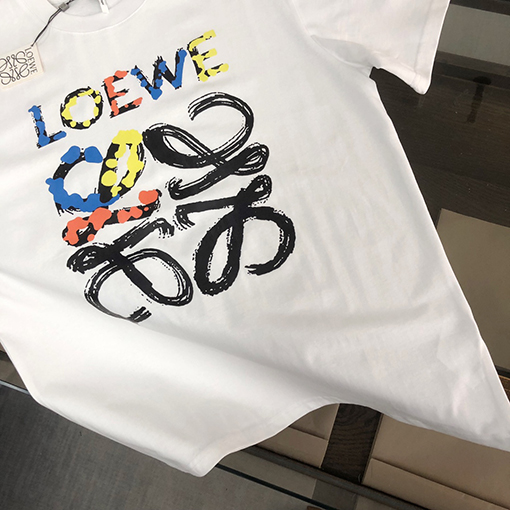 ロエベスーパーコピー トッププリントクラフトパターンコントラストロゴ半袖Tシャツ