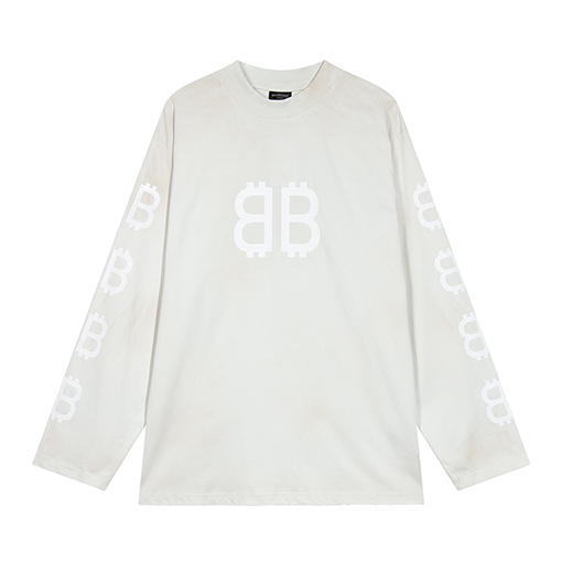 バレンシアガコピー 古い手描きのダブルB長袖Tシャツ