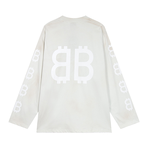 バレンシアガコピー 古い手描きのダブルB長袖Tシャツ