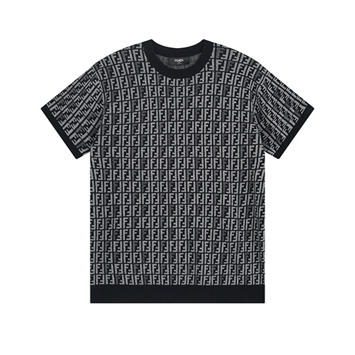 フェンディスーパーコピー   フルプリントジャカードニット半袖Tシャツ