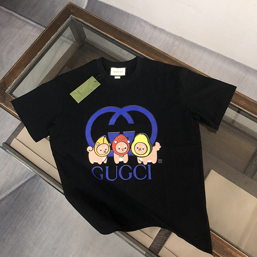 グッチスーパーコピー   トッププリントクラフトパターンロゴ半袖Tシャツ