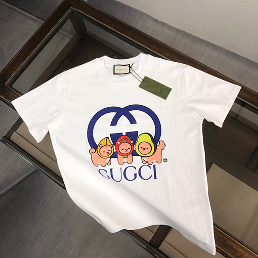 グッチスーパーコピー   トッププリントクラフトパターンロゴ半袖Tシャツ