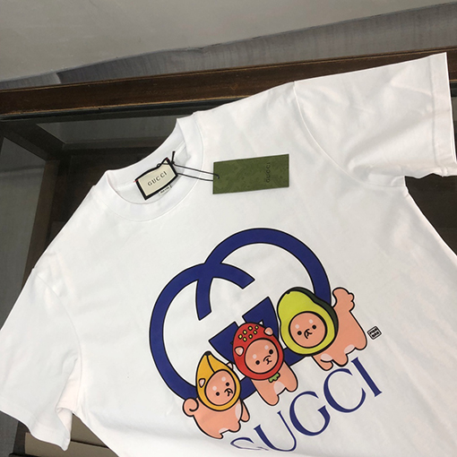 グッチスーパーコピー   トッププリントクラフトパターンロゴ半袖Tシャツ