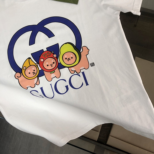 グッチスーパーコピー   トッププリントクラフトパターンロゴ半袖Tシャツ