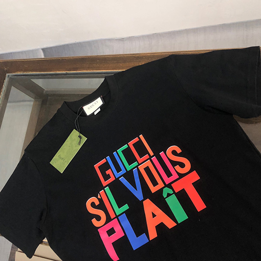 グッチ   プリント アルファベットパターンロゴ半袖Tシャツ