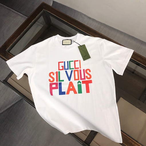 グッチ   プリント アルファベットパターンロゴ半袖Tシャツ