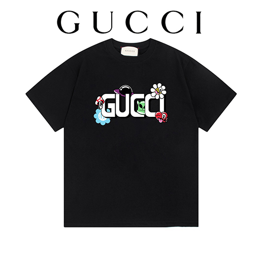 グッチスーパーコピー   楽しい漫画アイコン ロゴ半袖Tシャツ