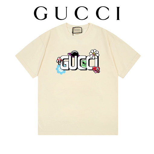 グッチスーパーコピー   楽しい漫画アイコン ロゴ半袖Tシャツ