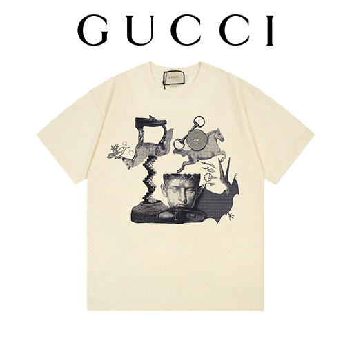 グッチ コラージュ なアートプリントパターン半袖Tシャツ