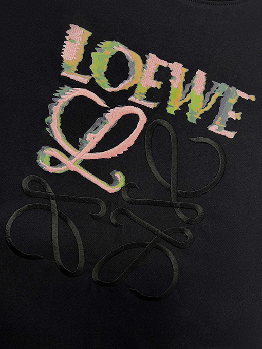 ロエベコピー   刺繍ロゴ半袖Tシャツ