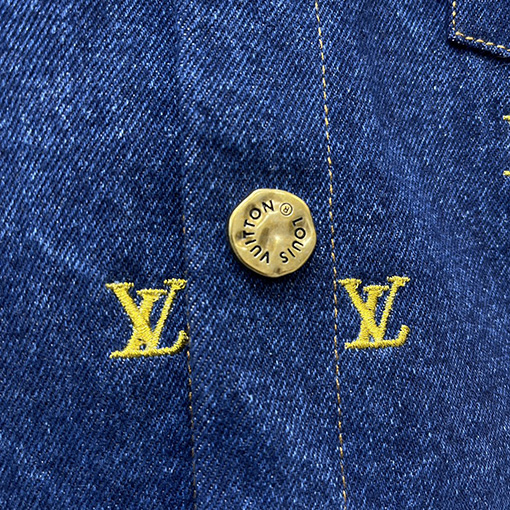 ルイヴィトンコピー 刺繍ロゴ半袖デニムシャツ