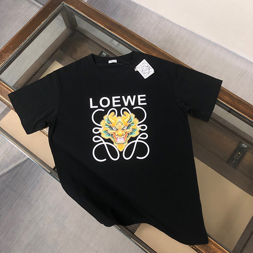 ロエベ 新しいドラゴン年のロゴ半袖Tシャツ
