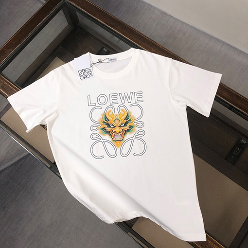 ロエベ 新しいドラゴン年のロゴ半袖Tシャツ
