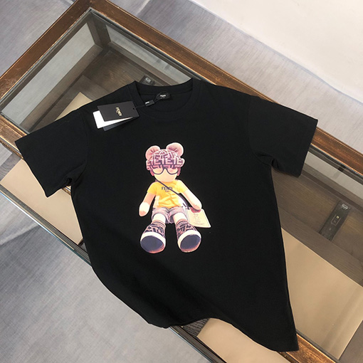 フェンディコピー  胸の前の楽しいロゴ半袖Tシャツ