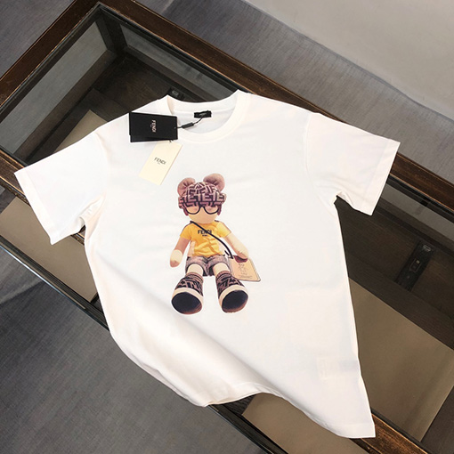 フェンディコピー  胸の前の楽しいロゴ半袖Tシャツ