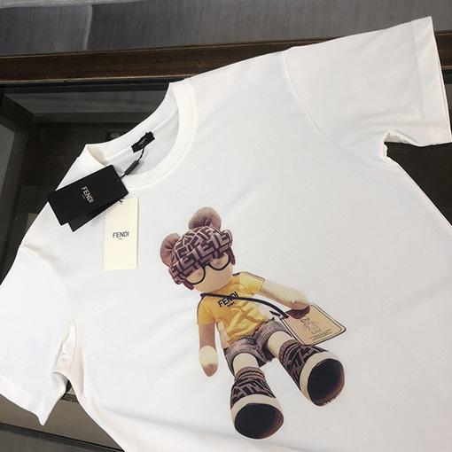 フェンディコピー  胸の前の楽しいロゴ半袖Tシャツ