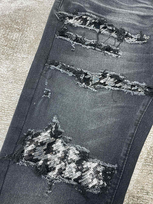 アミリコピー ツートーンシャイニースパンコール刺繍デニムパンツ