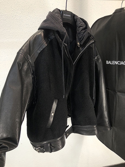 バレンシアガ皮とフリースパッチワーク ジャケットアウター