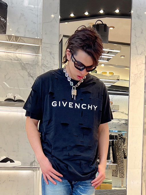 ジバンシイ 穴が開いた二重偽二枚半袖Tシャツ